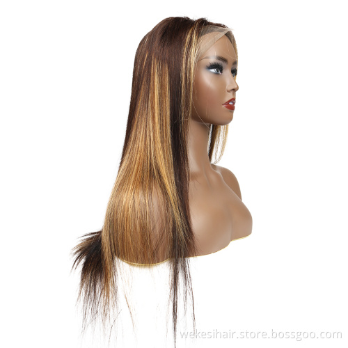 Customized Texture Long 40 Inches Honey Brown Highlight Color Cuticle Aligned Hair HD Lace Front Wigs